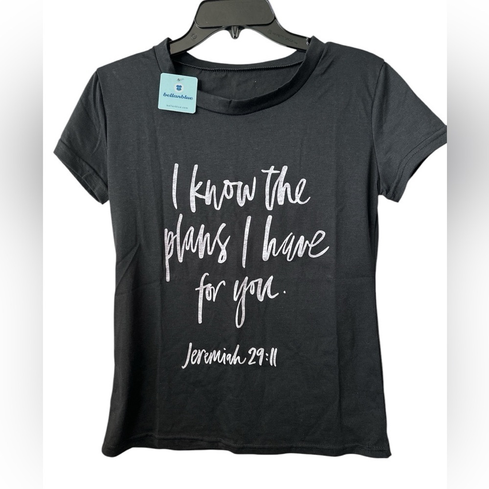 Black Shirt Sleeves Small Tshirt “I Know The Plans I Have For You” Verse BNWT